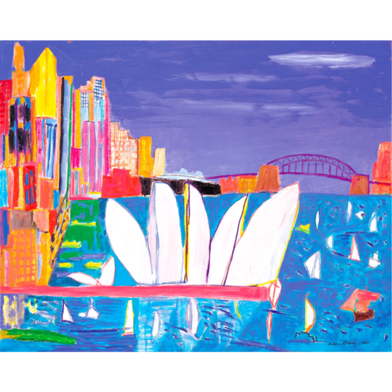 ケン・ドーンの絵画作品　タイトルは、Sydney Harbour, turquoise sea, black liner, 2006